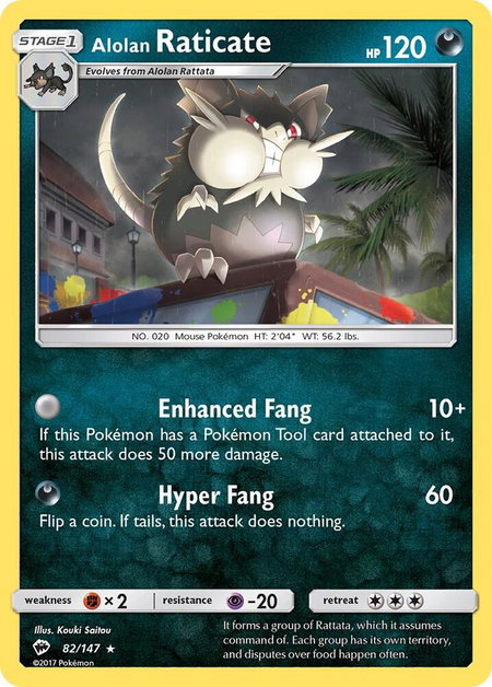 Alolan Raticate trading card from SM - Burning Shadows Alolan Raticate - SM - Burning Shadows Pokémon trading card