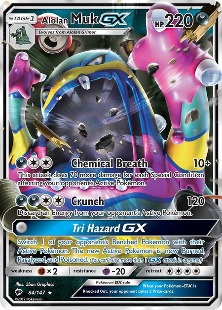 Alolan Muk GX trading card from SM - Burning Shadows Alolan Muk GX - SM - Burning Shadows Pokémon trading card