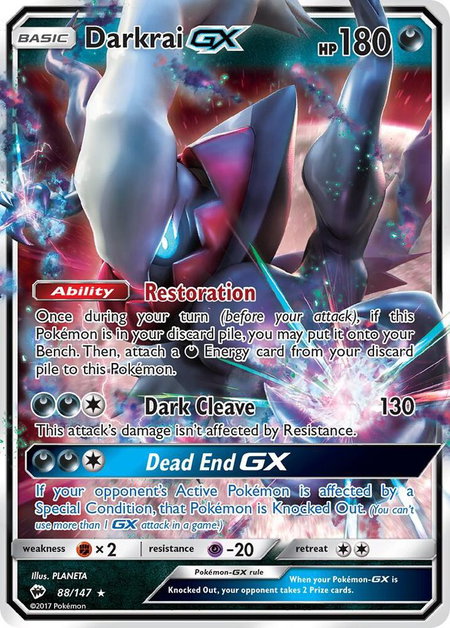 Darkrai GX trading card from SM - Burning Shadows Darkrai GX - SM - Burning Shadows Pokémon trading card