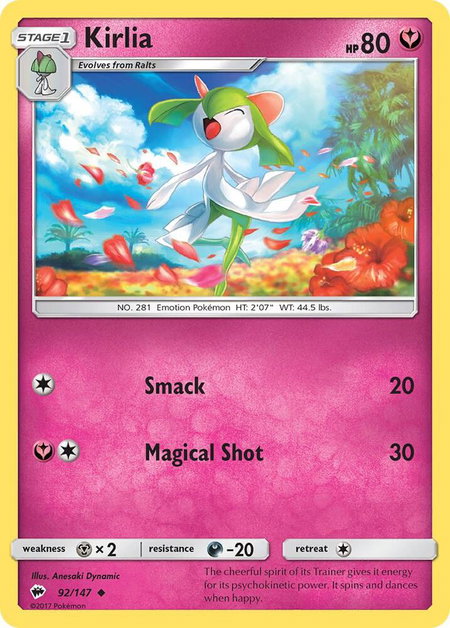 Kirlia trading card from SM - Burning Shadows Kirlia - SM - Burning Shadows Pokémon trading card