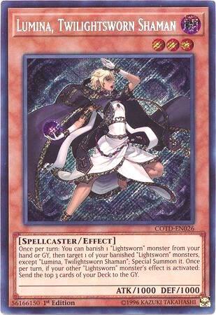Lumina, Twilightsworn Shaman trading card from Code of the Duelist Lumina, Twilightsworn Shaman - Code of the Duelist YuGiOh trading card