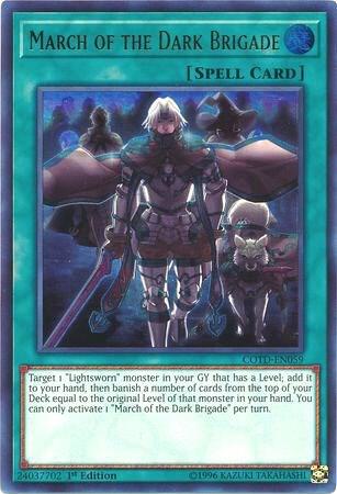 March of the Dark Brigade trading card from Code of the Duelist March of the Dark Brigade - Code of the Duelist YuGiOh trading card