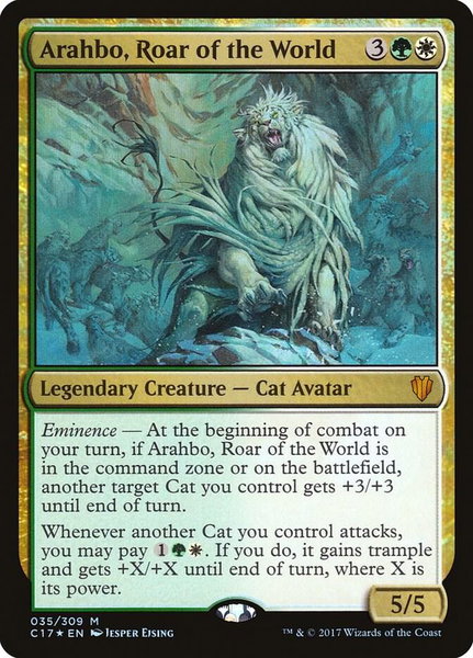 Arahbo, Roar of the World trading card from Commander 2017 Arahbo, Roar of the World - Commander 2017 Magic: The Gathering trading card