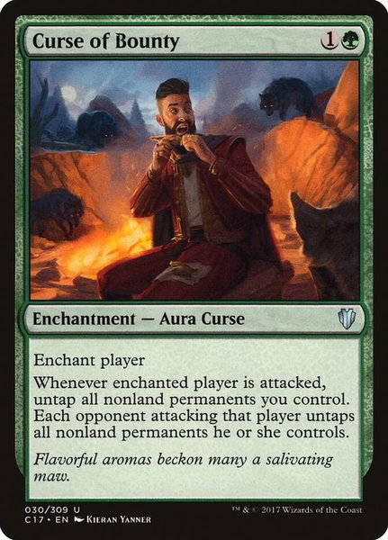 Curse of Bounty trading card from Commander 2017 Curse of Bounty - Commander 2017 Magic: The Gathering trading card