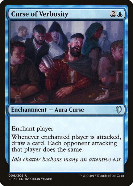 Curse of Verbosity trading card from Commander 2017 Curse of Verbosity - Commander 2017 Magic: The Gathering trading card