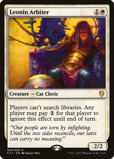 Leonin Arbiter trading card from Commander 2017 Leonin Arbiter - Commander 2017 Magic: The Gathering trading card