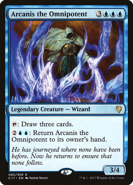 Arcanis the Omnipotent trading card from Commander 2017 Arcanis the Omnipotent - Commander 2017 Magic: The Gathering trading card