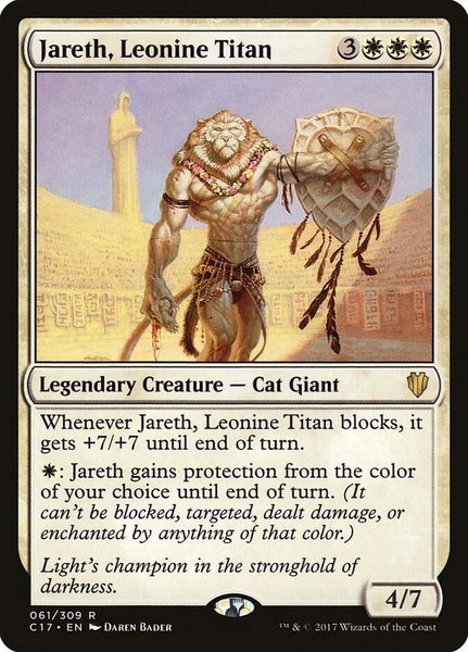 Jareth, Leonine Titan trading card from Commander 2017 Jareth, Leonine Titan - Commander 2017 Magic: The Gathering trading card