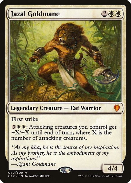 Jazal Goldmane trading card from Commander 2017 Jazal Goldmane - Commander 2017 Magic: The Gathering trading card