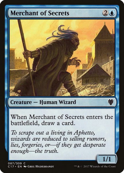 Merchant of Secrets trading card from Commander 2017 Merchant of Secrets - Commander 2017 Magic: The Gathering trading card