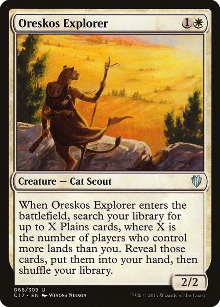Oreskos Explorer trading card from Commander 2017 Oreskos Explorer - Commander 2017 Magic: The Gathering trading card