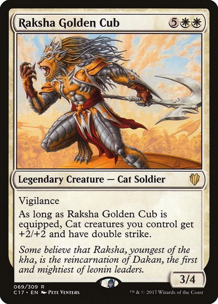 Raksha Golden Cub trading card from Commander 2017 Raksha Golden Cub - Commander 2017 Magic: The Gathering trading card