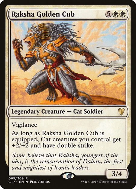 Raksha Golden Cub trading card from Commander 2017 Raksha Golden Cub - Commander 2017 Magic: The Gathering trading card