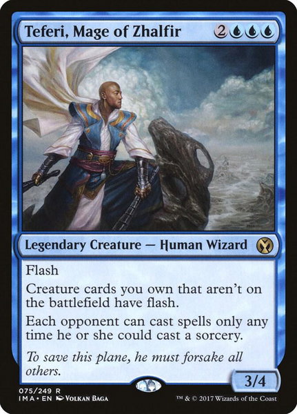 Teferi, Mage of Zhalfir trading card from Iconic Masters Teferi, Mage of Zhalfir - Iconic Masters Magic: The Gathering trading card