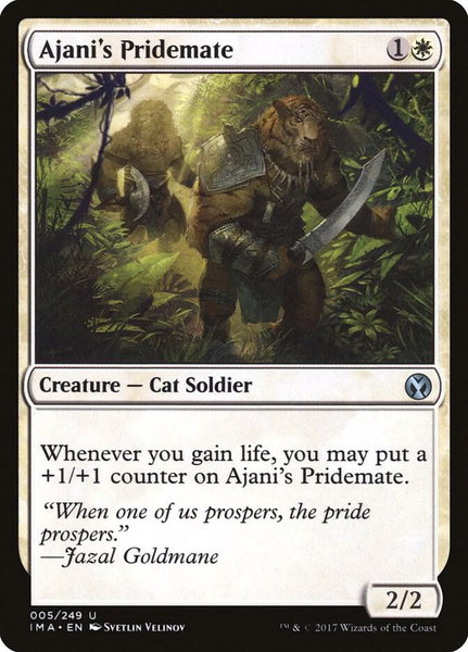 Ajani's Pridemate trading card from Iconic Masters Ajani's Pridemate - Iconic Masters Magic: The Gathering trading card