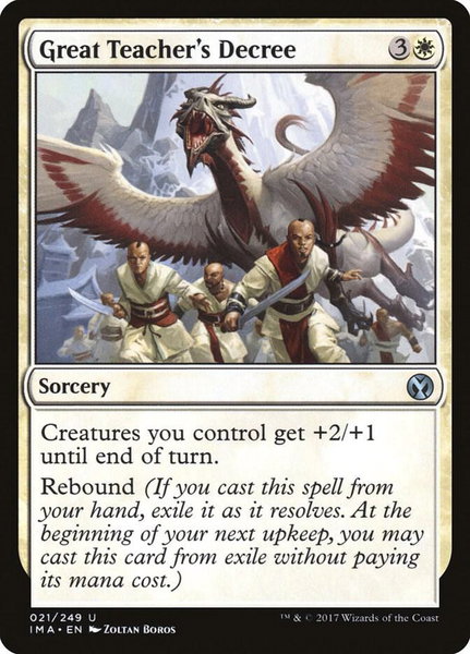 Great Teacher's Decree trading card from Iconic Masters Great Teacher's Decree - Iconic Masters Magic: The Gathering trading card