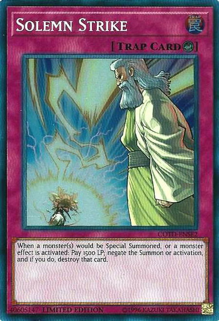 Solemn Strike - Code of the Duelist YuGiOh trading card
