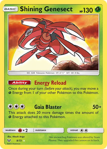 Shining Genesect trading card from Shining Legends Shining Genesect - Shining Legends Pokémon trading card