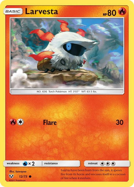 Larvesta trading card from Shining Legends Larvesta - Shining Legends Pokémon trading card