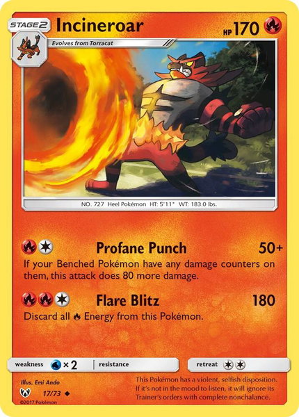 Incineroar - Shining Legends Pokémon trading card