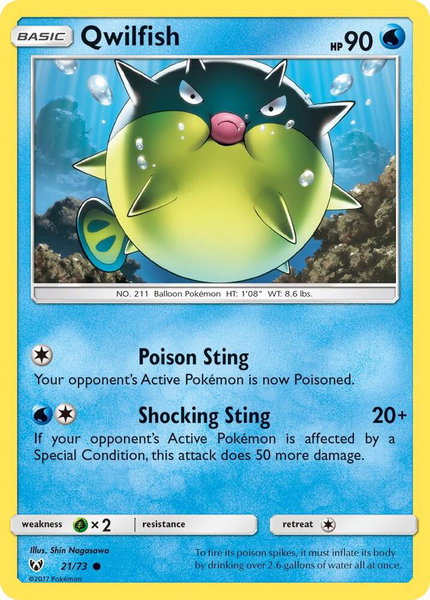 Qwilfish trading card from Shining Legends Qwilfish - Shining Legends Pokémon trading card
