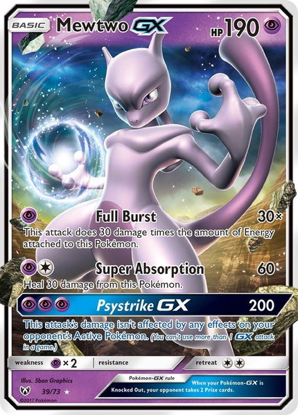 Mewtwo GX trading card from Shining Legends Mewtwo GX - Shining Legends Pokémon trading card
