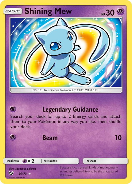 Shining Mew trading card from Shining Legends Shining Mew - Shining Legends Pokémon trading card