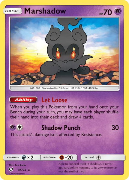 Marshadow trading card from Shining Legends Marshadow - Shining Legends Pokémon trading card