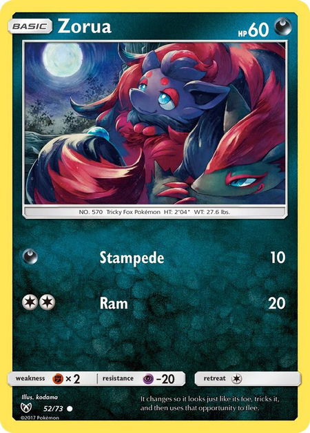 Zorua trading card from Shining Legends Zorua - Shining Legends Pokémon trading card