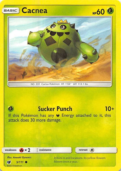 Cacnea trading card from SM - Crimson Invasion Cacnea - SM - Crimson Invasion Pokémon trading card