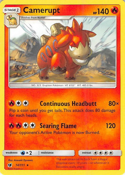 Camerupt trading card from SM - Crimson Invasion Camerupt - SM - Crimson Invasion Pokémon trading card