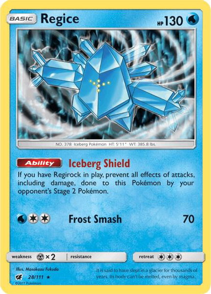 Regice trading card from SM - Crimson Invasion Regice - SM - Crimson Invasion Pokémon trading card