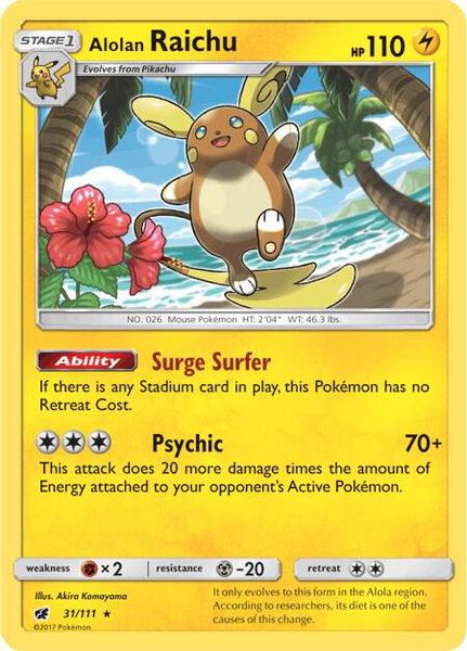 Alolan Raichu trading card from SM - Crimson Invasion Alolan Raichu - SM - Crimson Invasion Pokémon trading card
