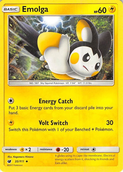 Emolga trading card from SM - Crimson Invasion Emolga - SM - Crimson Invasion Pokémon trading card