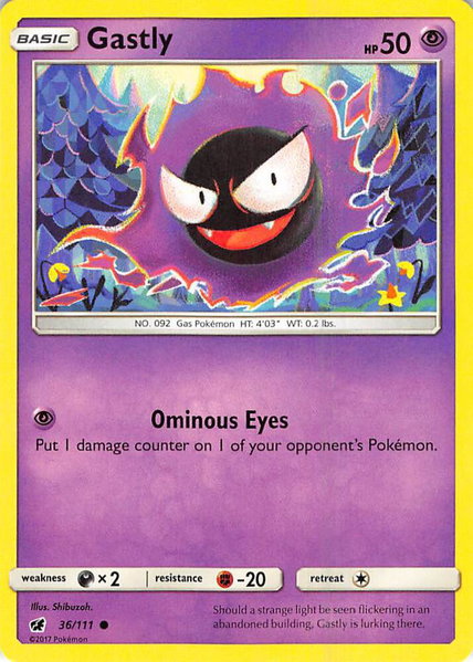 Gastly trading card from SM - Crimson Invasion Gastly - SM - Crimson Invasion Pokémon trading card