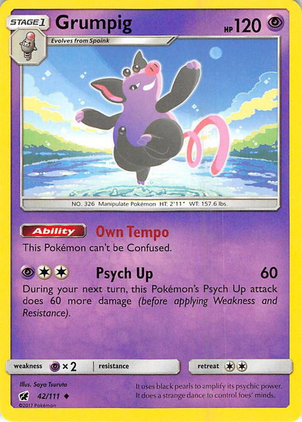Grumpig trading card from SM - Crimson Invasion Grumpig - SM - Crimson Invasion Pokémon trading card