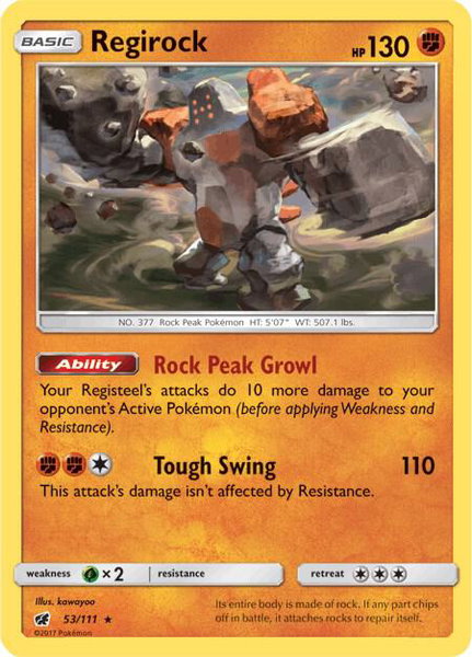 Regirock trading card from SM - Crimson Invasion Regirock - SM - Crimson Invasion Pokémon trading card