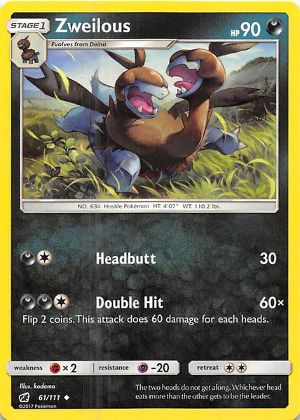 Zweilous trading card from SM - Crimson Invasion Zweilous - SM - Crimson Invasion Pokémon trading card