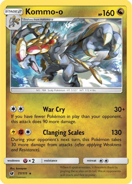 Kommo-o trading card from SM - Crimson Invasion Kommo-o - SM - Crimson Invasion Pokémon trading card