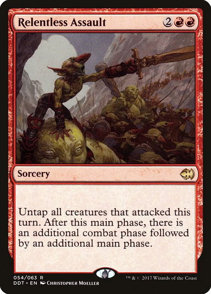 Relentless Assault trading card from Duel Decks: Merfolk vs. Goblins Relentless Assault - Duel Decks: Merfolk vs. Goblins Magic: The Gathering trading card