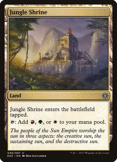 Jungle Shrine trading card from Explorers of Ixalan Jungle Shrine - Explorers of Ixalan Magic: The Gathering trading card