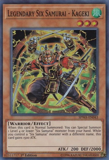 Legendary Six Samurai - Kageki - Spirit Warriors YuGiOh trading card