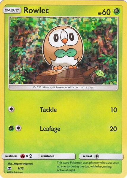 Rowlet - 1/12 trading card from McDonald's Promos 2017 Rowlet - 1/12 - McDonald's Promos 2017 Pokémon trading card