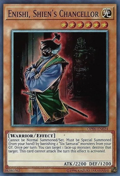 Enishi, Shien's Chancellor trading card from OTS Tournament Pack 6 Enishi, Shien's Chancellor - OTS Tournament Pack 6 YuGiOh trading card