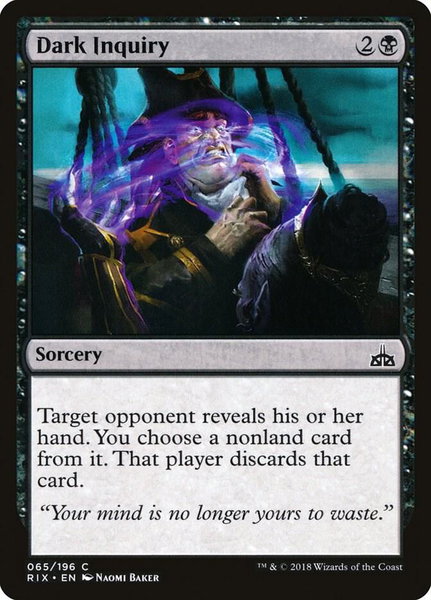 Dark Inquiry trading card from Rivals of Ixalan Dark Inquiry - Rivals of Ixalan Magic: The Gathering trading card