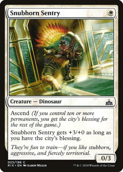 Snubhorn Sentry - Rivals of Ixalan Magic: The Gathering trading card