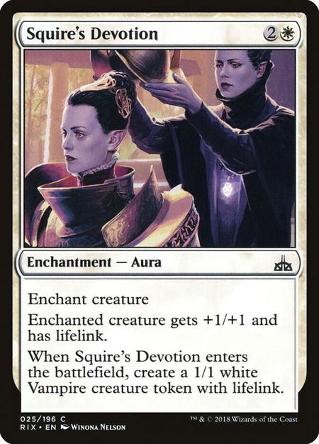 Squire's Devotion - Rivals of Ixalan Magic: The Gathering trading card
