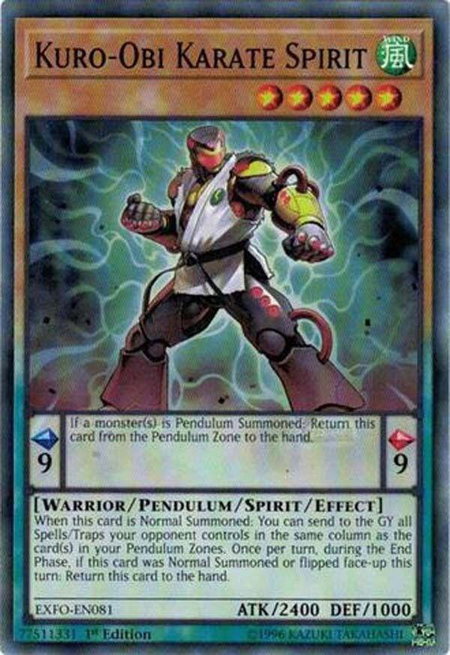 Kuro-Obi Karate Spirit trading card from Extreme Force Kuro-Obi Karate Spirit - Extreme Force YuGiOh trading card