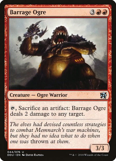 Barrage Ogre trading card from Duel Decks: Elves vs. Inventors Barrage Ogre - Duel Decks: Elves vs. Inventors Magic: The Gathering trading card