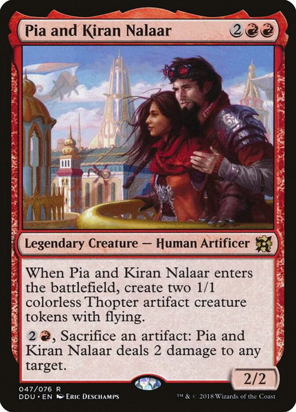 Pia and Kiran Nalaar trading card from Duel Decks: Elves vs. Inventors Pia and Kiran Nalaar - Duel Decks: Elves vs. Inventors Magic: The Gathering trading card